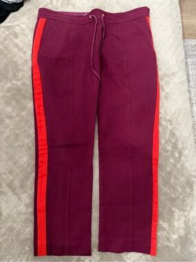 Anthropologie Women's Burgundy Jogger Trousers with Red Side Stripe